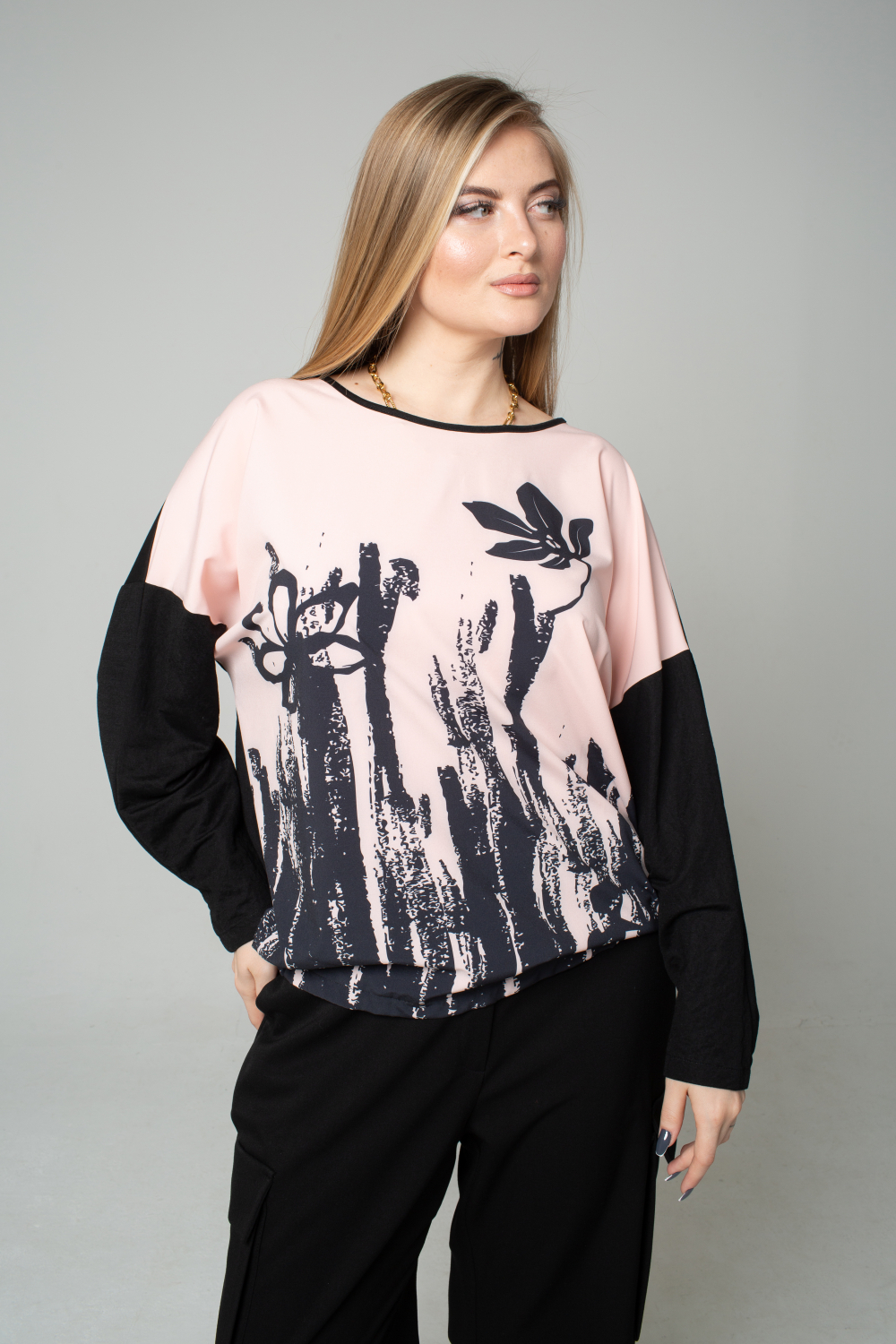 Блуза женская с печатью Цветы розовый