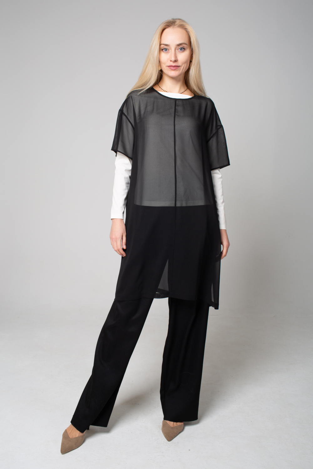 Платье короткое из шифона (чёрный)