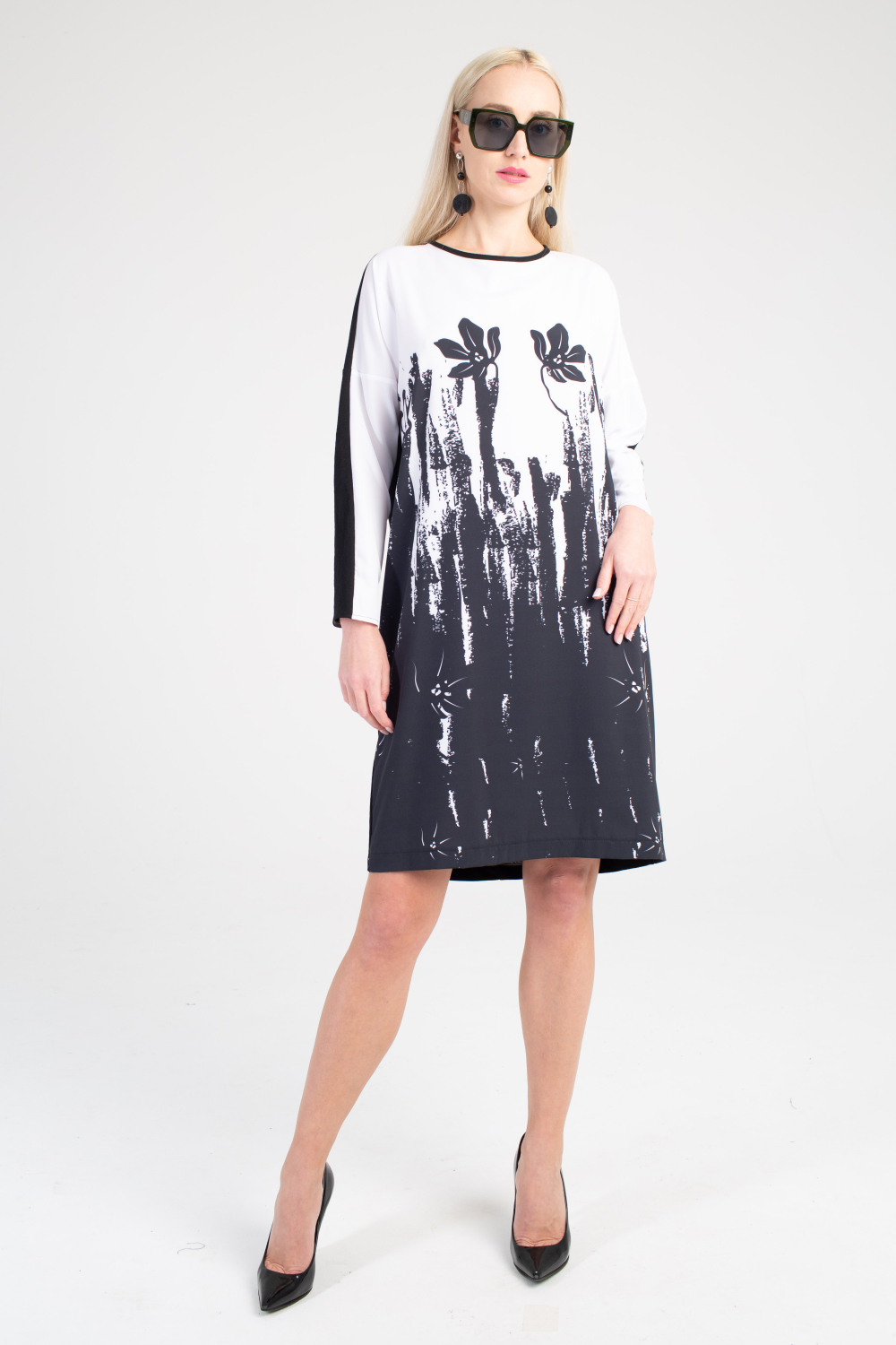 Платье с печатью Цветы белый