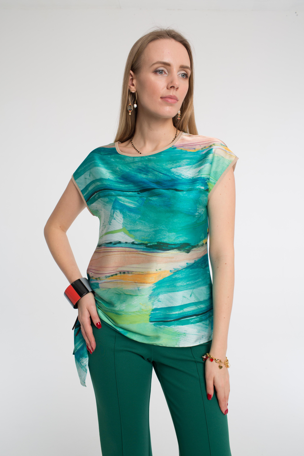 Блуза Акварель шелк зеленый