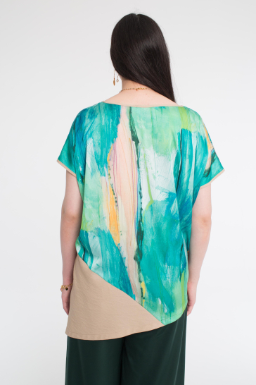 Блуза Акварель  комби зеленый плюс