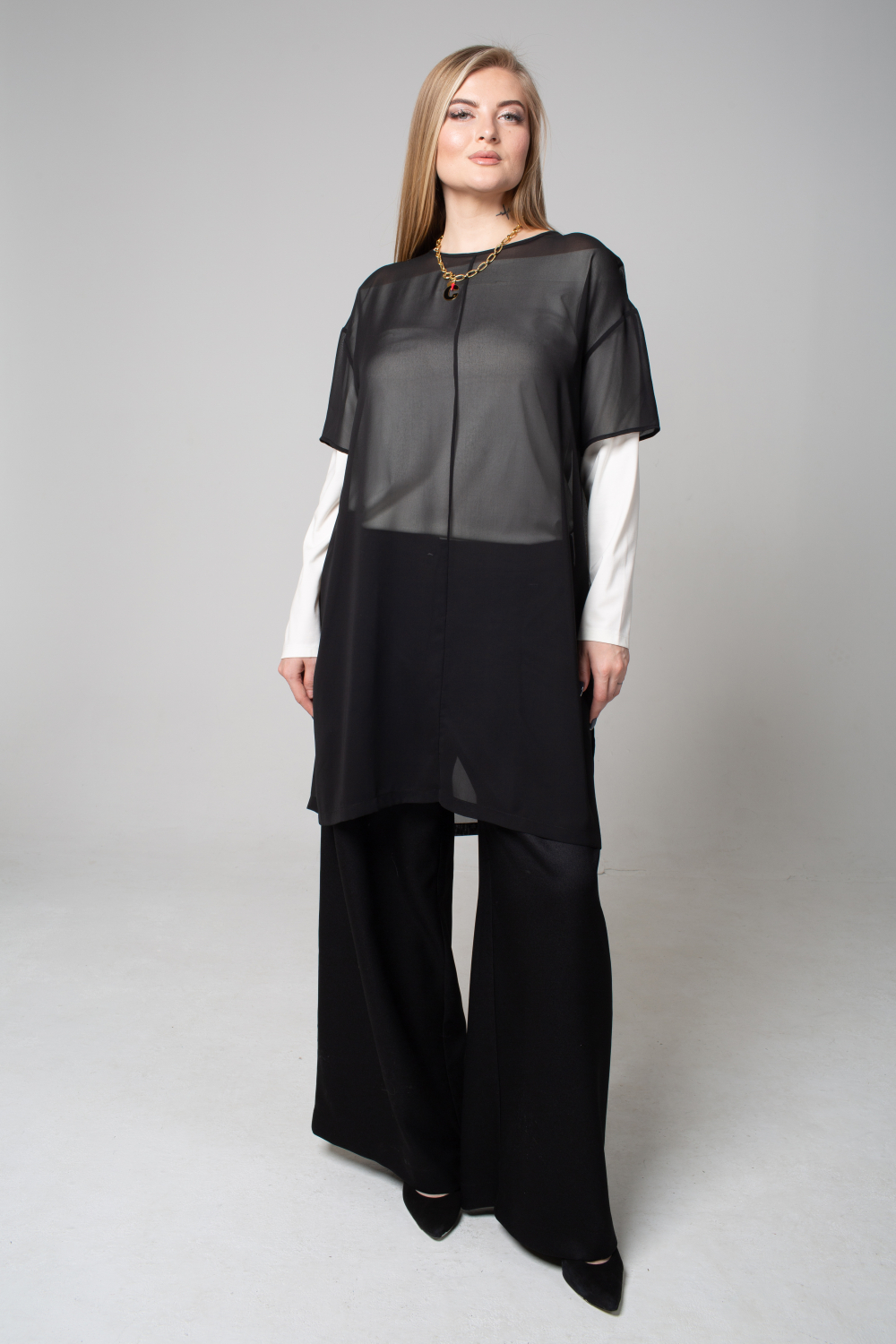 Платье короткое из шифона (чёрный)