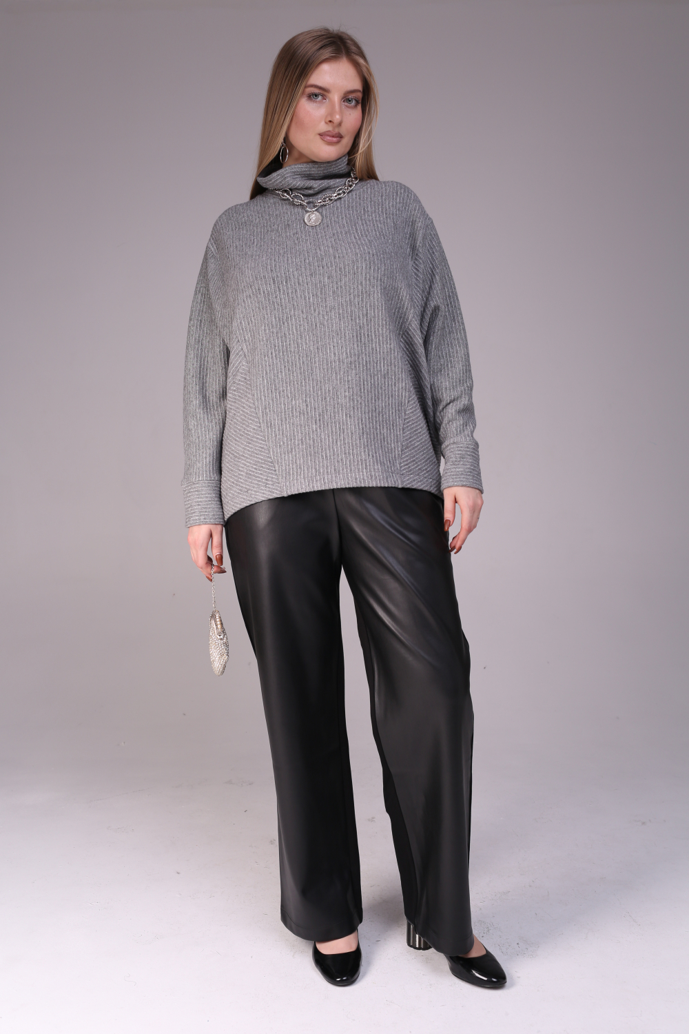 Брюки женские трикотажные эко-кожа чёрный