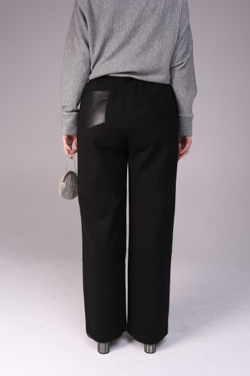 Брюки женские трикотажные эко-кожа чёрный