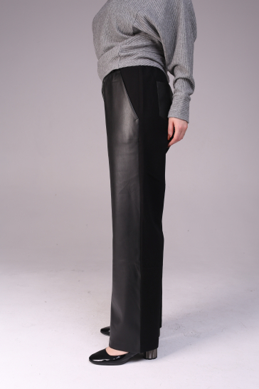 Брюки женские трикотажные эко-кожа чёрный