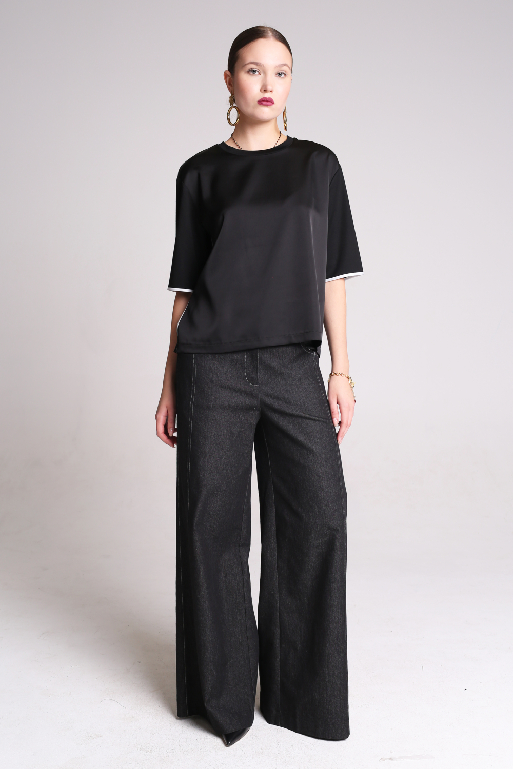 Брюки джинсы женские широкие чёрный