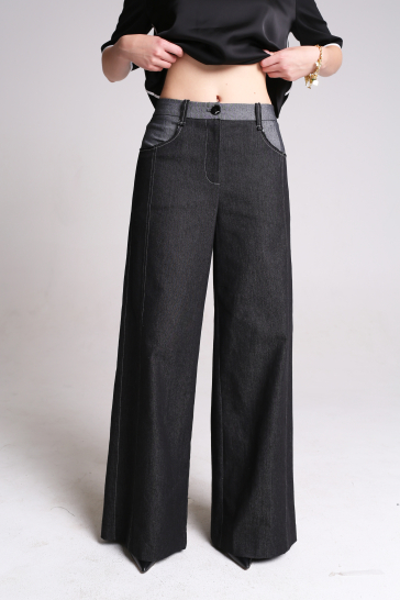 Брюки джинсы женские широкие чёрный