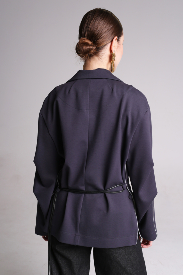 Жакет женский трикотажный с кантами серый