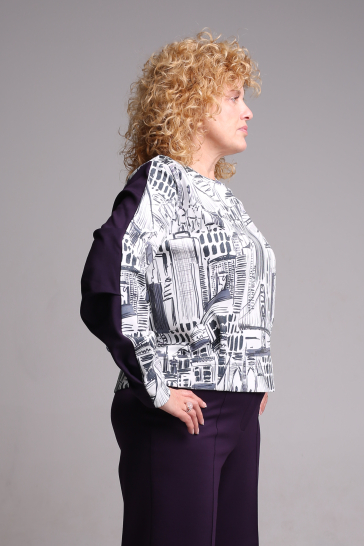 Джемпер женский Город белый, фиолетовый трикотажный