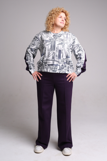 Джемпер женский Город белый, фиолетовый трикотажный