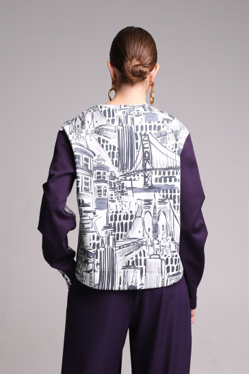Джемпер женский Город белый, фиолетовый трикотажный