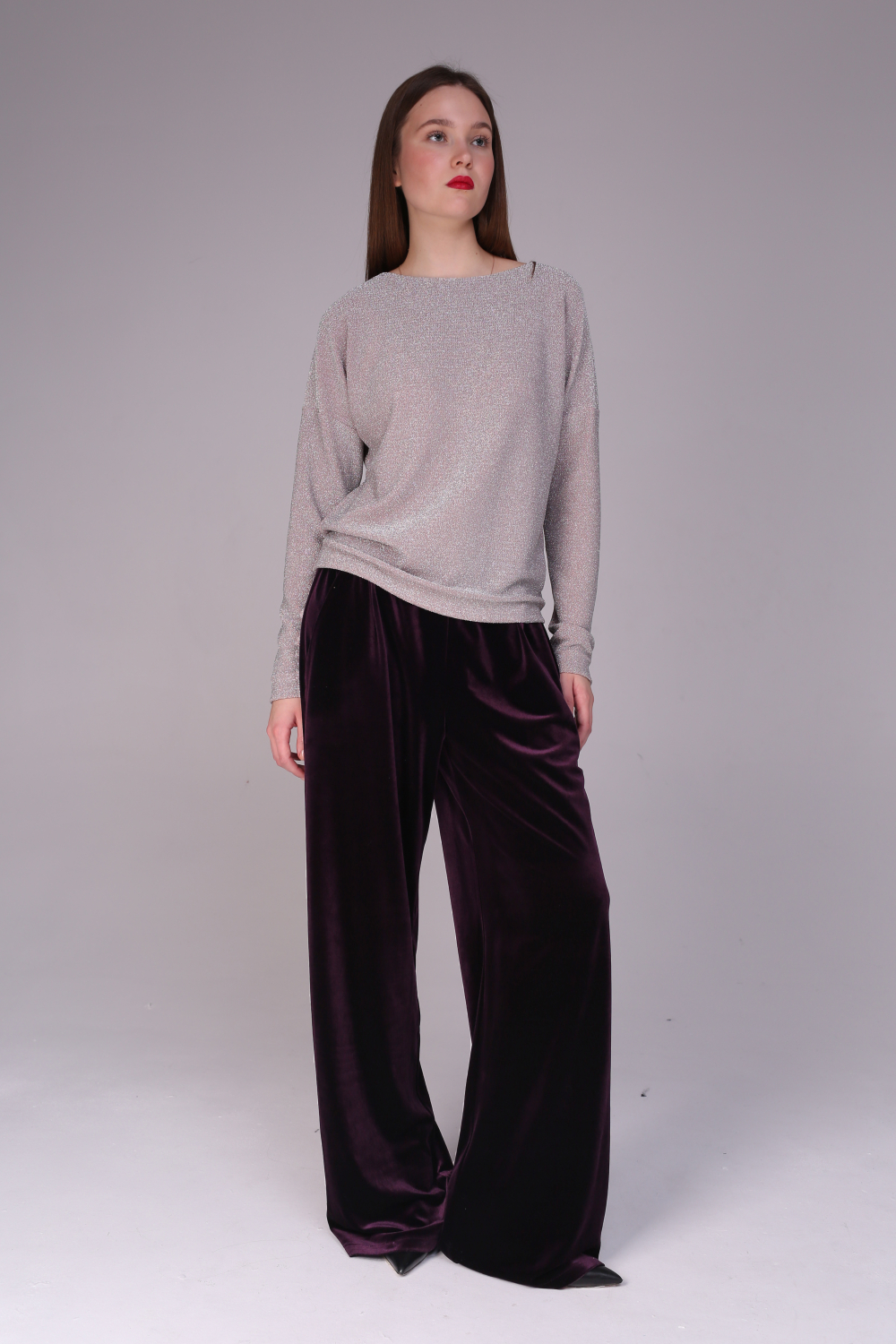Брюки женские бархатные фиолетовые
