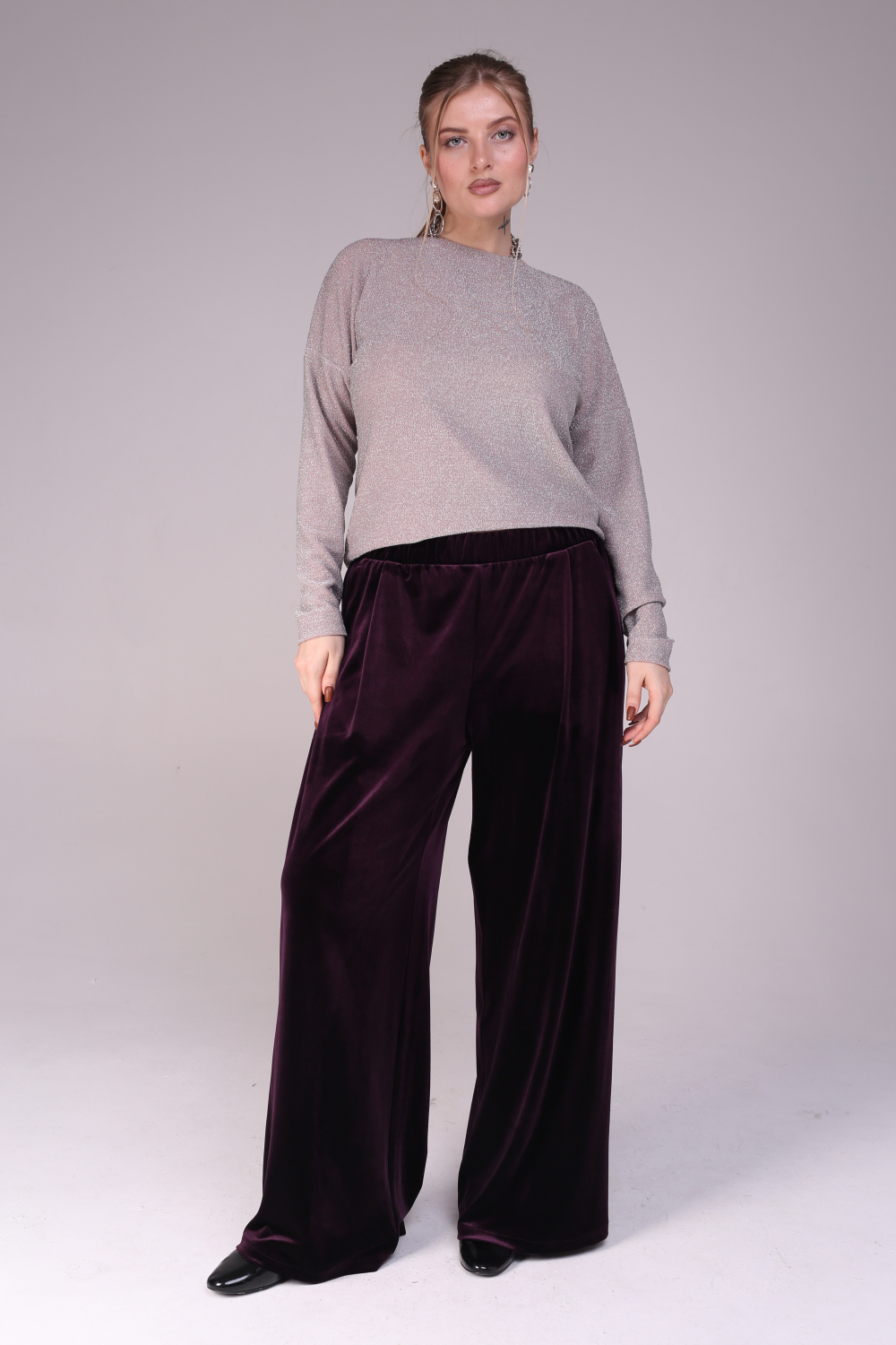 Брюки женские бархатные фиолетовые