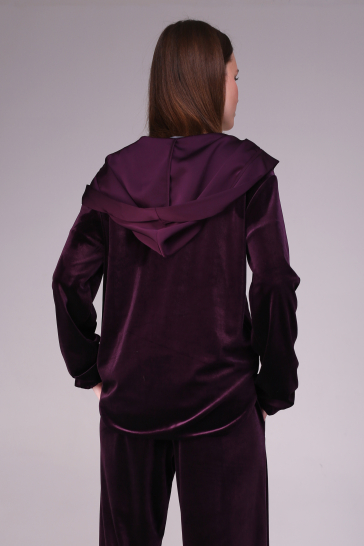 Жакет женский бархатный с капюшоном фиолетовый