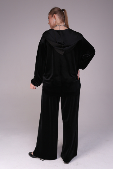 Жакет женский бархатный с капюшоном чёрный