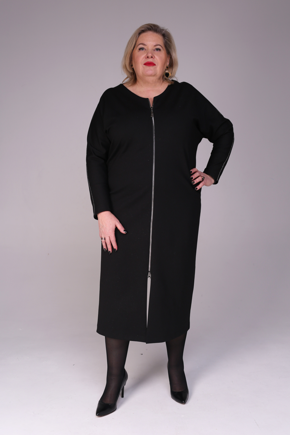 Платье трикотажное на молнии Веретено чёрное