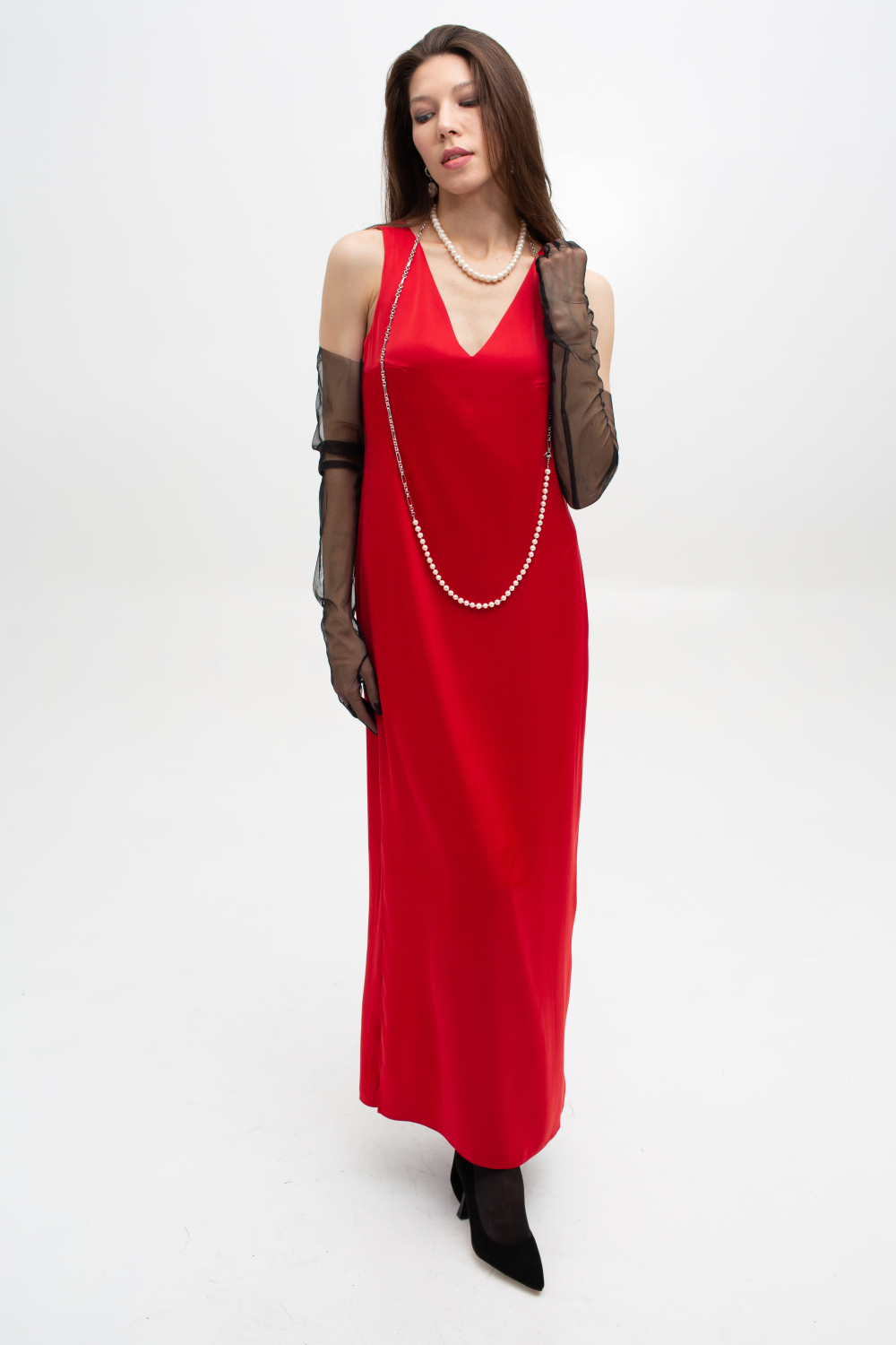 Платье женское шёлковое макси красный