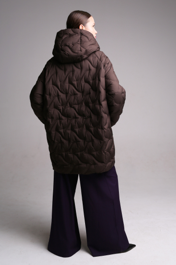 Куртка женская удлинённая пуховая т. коричневая