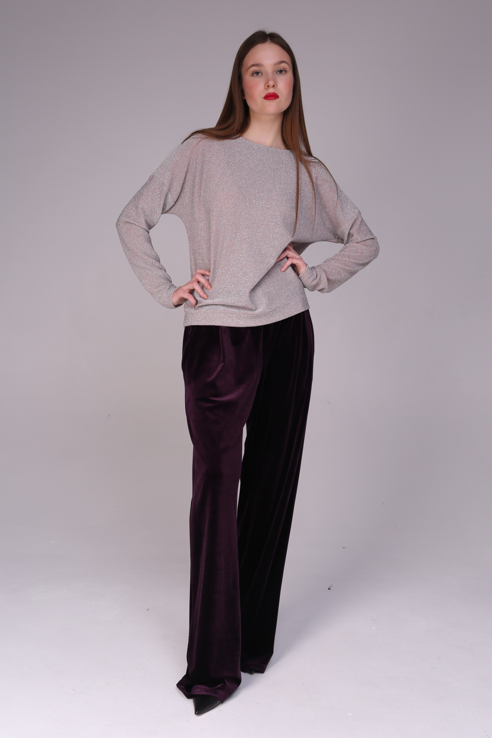 Джемпер женский трикотажный Жемчужный с люрексом розовый