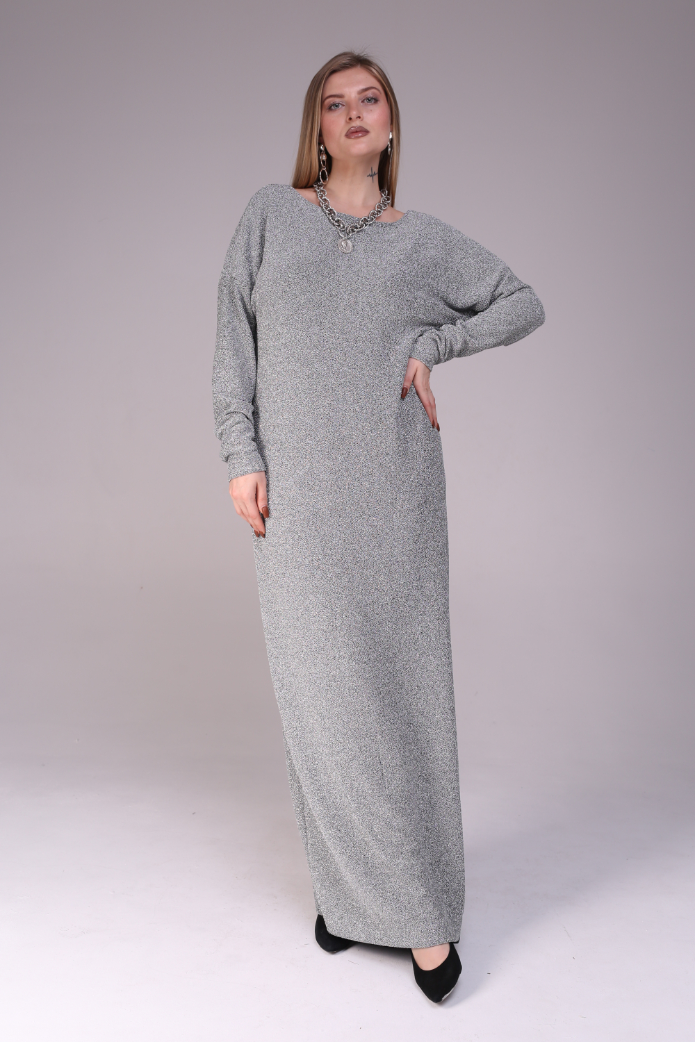 Платье женское Жемчужное с люрексом серое