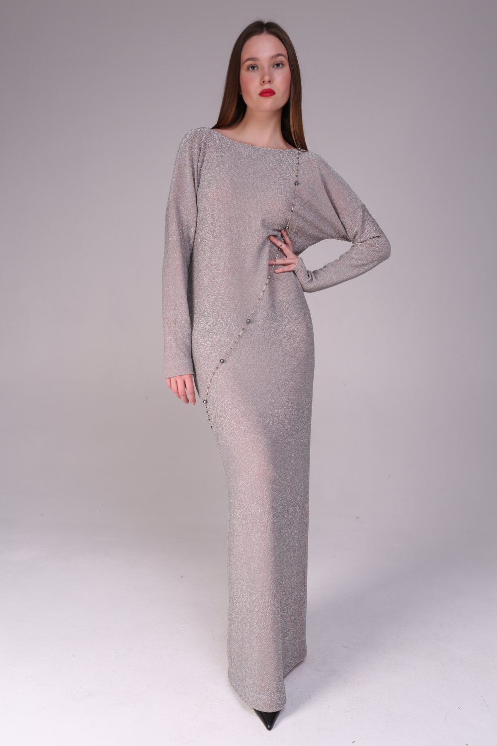 Платье женское Жемчужное с люрексом розовое