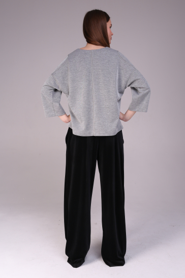 Джемпер трикотажный с люрексом и кантами серебристый