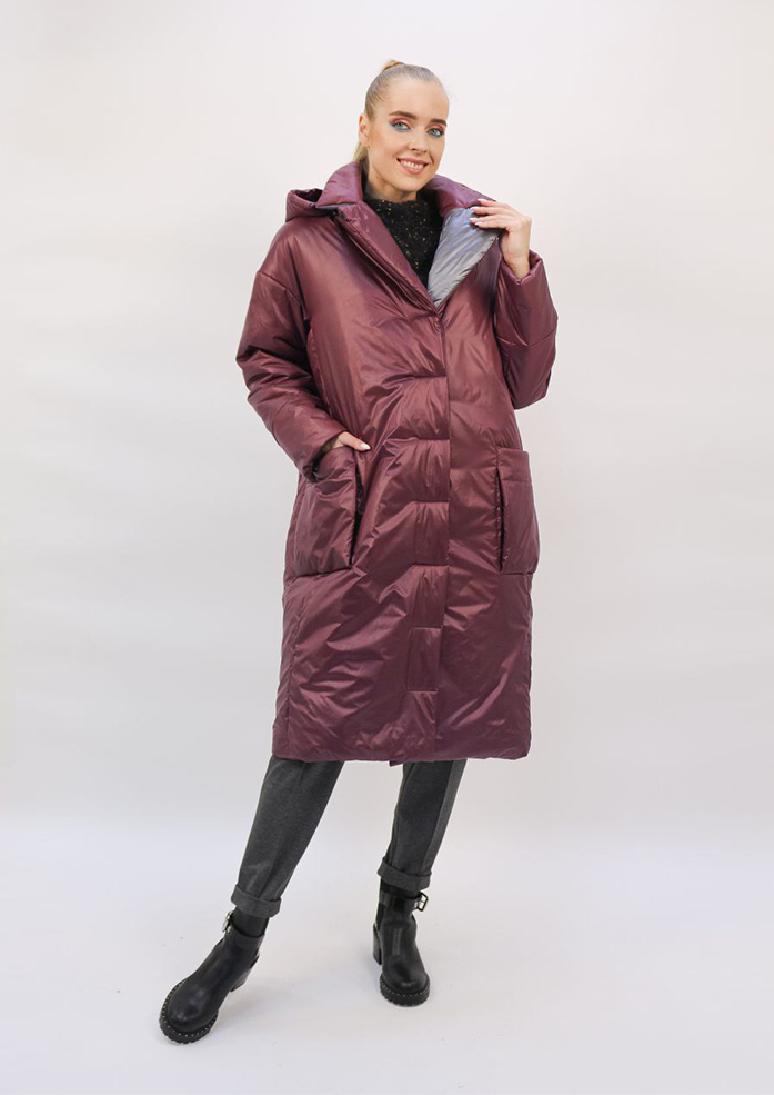 Пальто женское Кокон вишнёвый