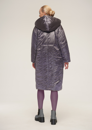 Пальто женское Кокон серо-сиреневый