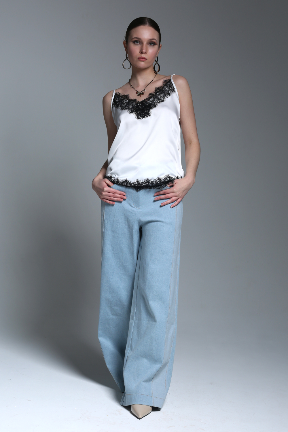 Брюки джинсы женские широкие голубой