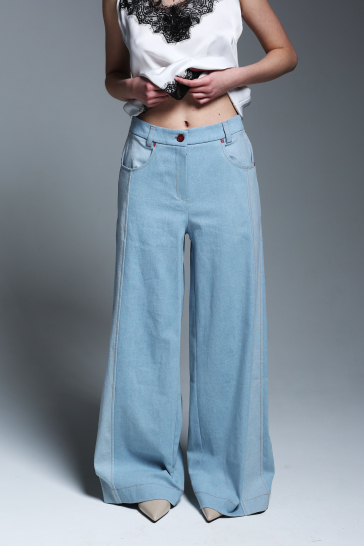 Брюки джинсы женские широкие голубой