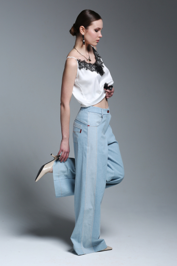 Брюки джинсы женские широкие голубой